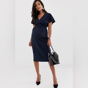 ASOS Maternity Angel Sleeve Midi Pencil Dress in Navy | Sz 10